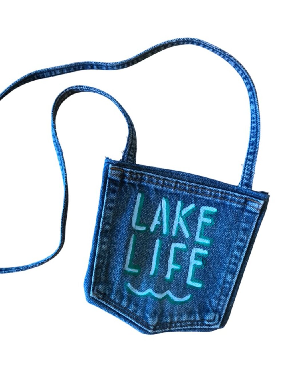 Handmade Crossbody Denim Bag, Painted Lake Life Cell Phone Jean Pocket Purse